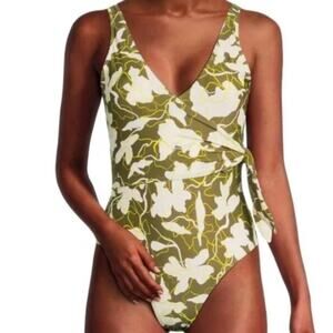 TANYA TAYLOR Women's Kelly Wrap One Piece Swimsuit Moss Green XS NWT